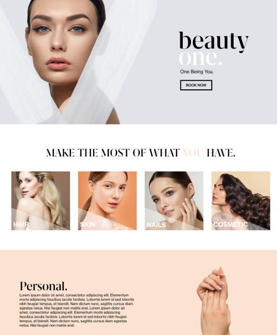 Beauty One website design wireframe