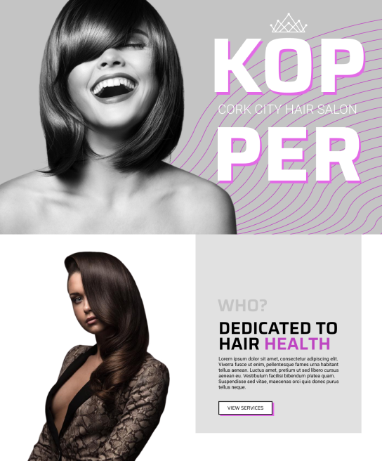 Kopper Hair Salon website design wireframe